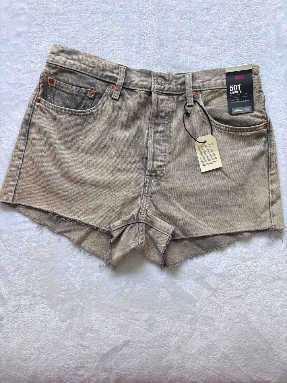 LEVI'S PREMIUM 501 High Rise Button-Fly Gray Denim Cut-Off Shorts--NWT--32